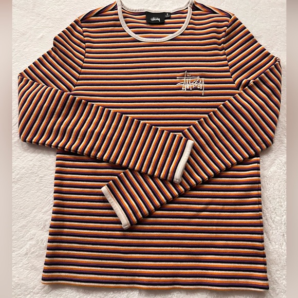 Stussy Tops - Stussy Purple Cotton Lita Stripe Logo Long Sleeve TShirt | Women | Size Small